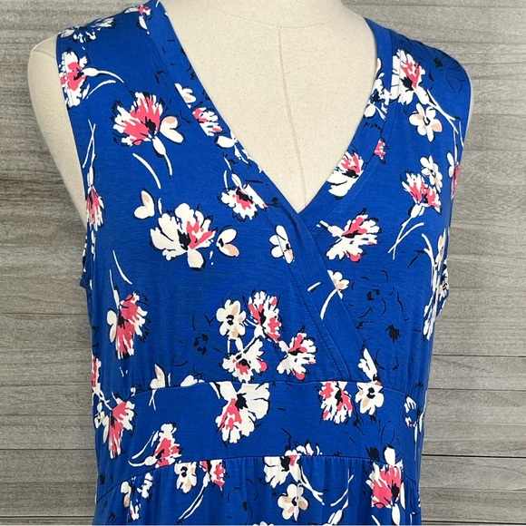 L.L. BEAN Pull Over Easy Sleeveless Fit & Flare Midi Dress Blue/Floral-LP - Picture 2 of 4